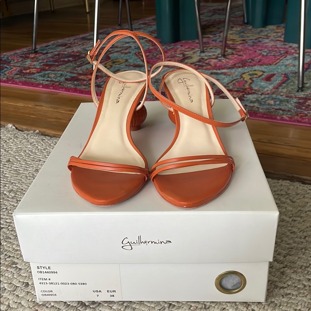 Orange Strappy Heels with Low Heel